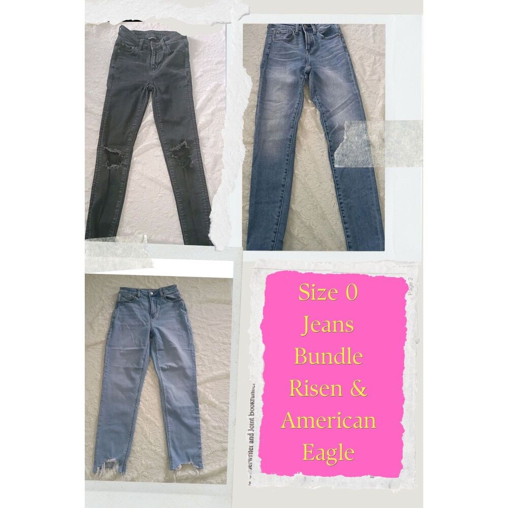 Size 0 (24/26) Denim Jeans Bundle Risen, American Eagle, 3 Pair